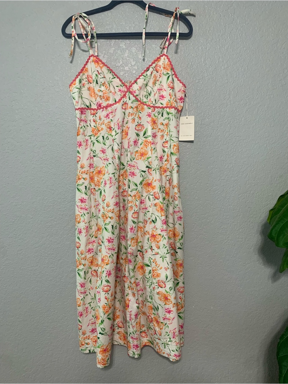 Floral Tie-Shoulder Slip Dress - White with Pink & Orange Floral